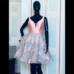 Size 4 Clarisse 3614 Pink and Grey Deep V Cocktail Dress Mikado Homecoming HOCO